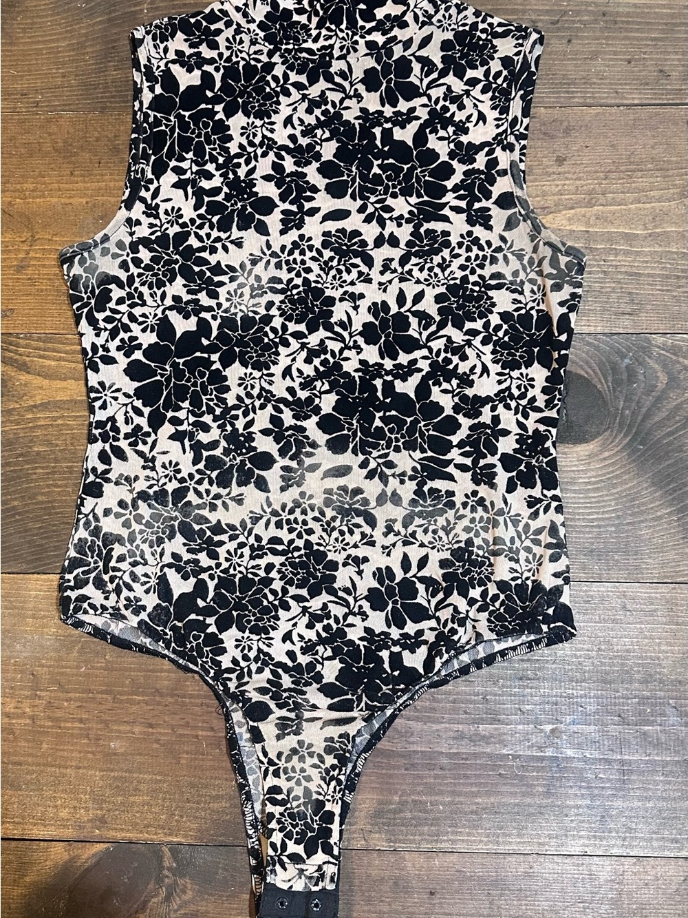 Windsor Black and Cream Floral Sheer/Velvet Sleeveless Bodysuit
